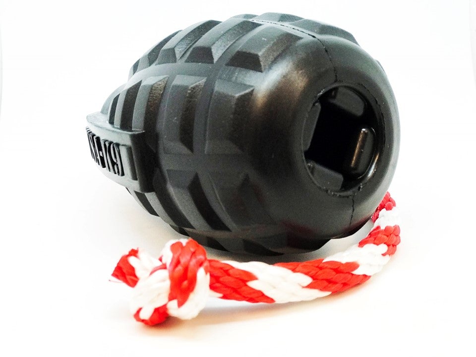 SodaPup K9-Magnum Durable Gernade Rubber Chew and Treat Dispenser Toy.